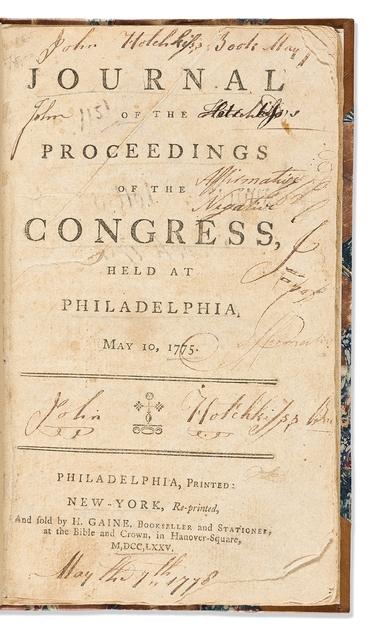 (AMERICAN REVOLUTION--1775.) Journal of the Proceedings of the Congress Held at Philadelphia, May 10, 1775.
